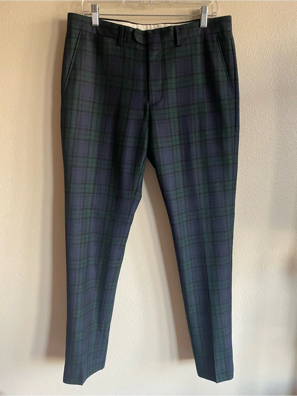 J. Crew Bowery - Navy & Green Plaid Tailored Dress Pants Wool size men’s 32/32